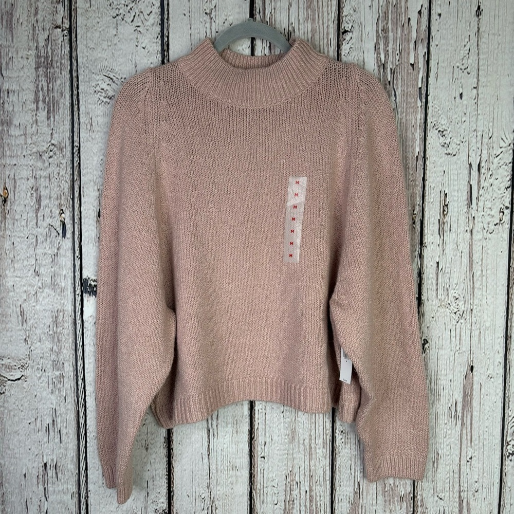 🏷️NWT New Old‎ Navy Sweater Size Medium Dusty Pink Mock Neck Fuzzy Long Sleeve